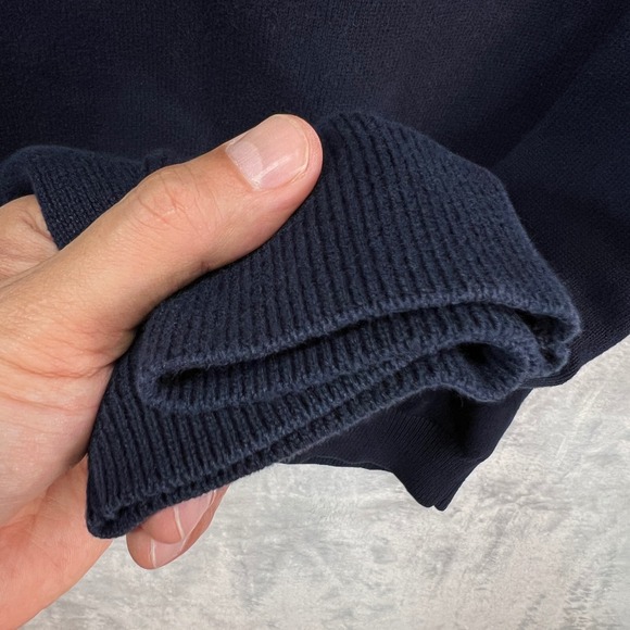 Express Mens M Navy Quarter Zip Pullover Sweater 100% Cotton Knit Lion Logo - Picture 7 of 12